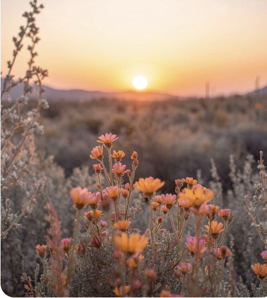 Desert wildflowers at golden hour