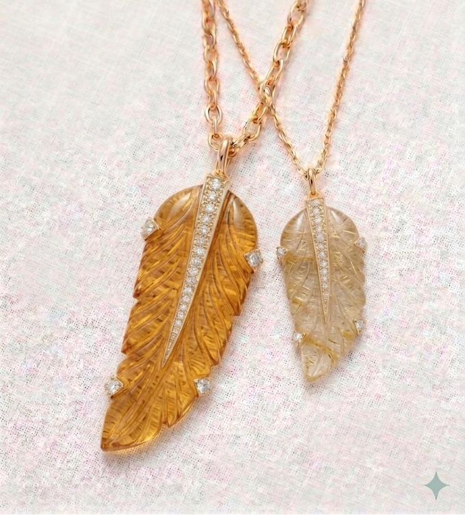 The Feather for Rise: Citrine · Rutilated Quartz