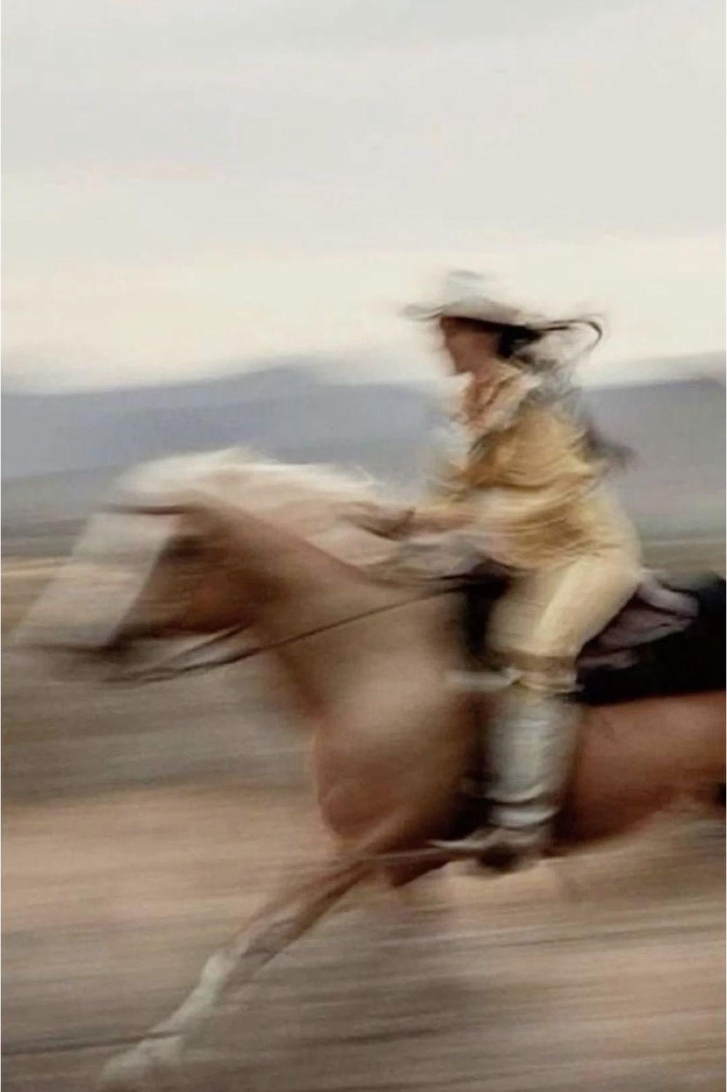 A rider moving fast across open land at golden hour
